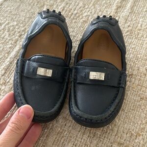 AUTH Gucci Toddler Leather Driver Moccasins Flats Metal Tag Logo